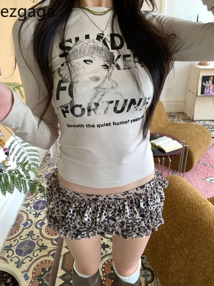 

Kimutomo женские футболки осень новая мода с круглым вырезом тонкие укороченные топы с буквенным принтом Y2k эстетический гранж женский сексуальный Harajuku