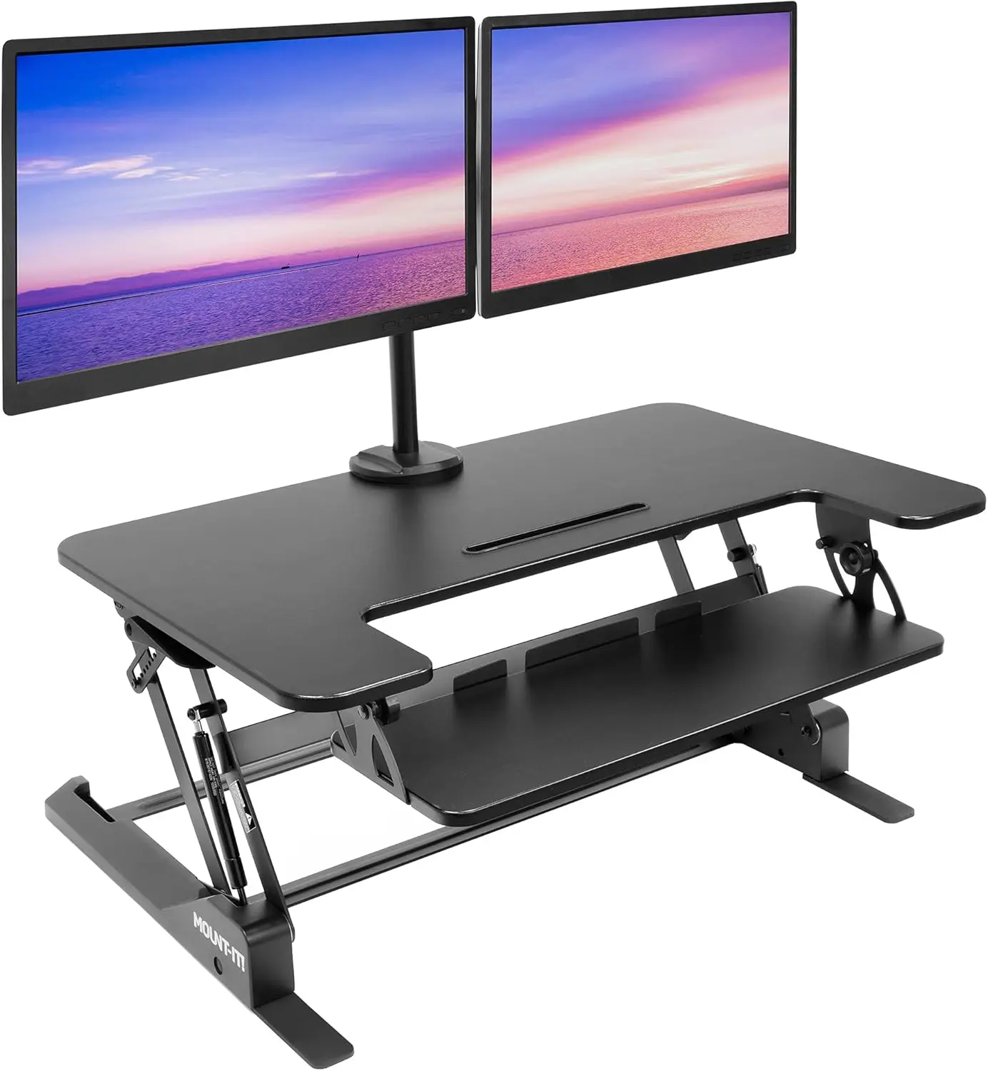 

Standing Desk Converter Dual Monitor, 2 Screen Mounts Included, Height Adjustable Desk Riser in Black, Stand Up Desk