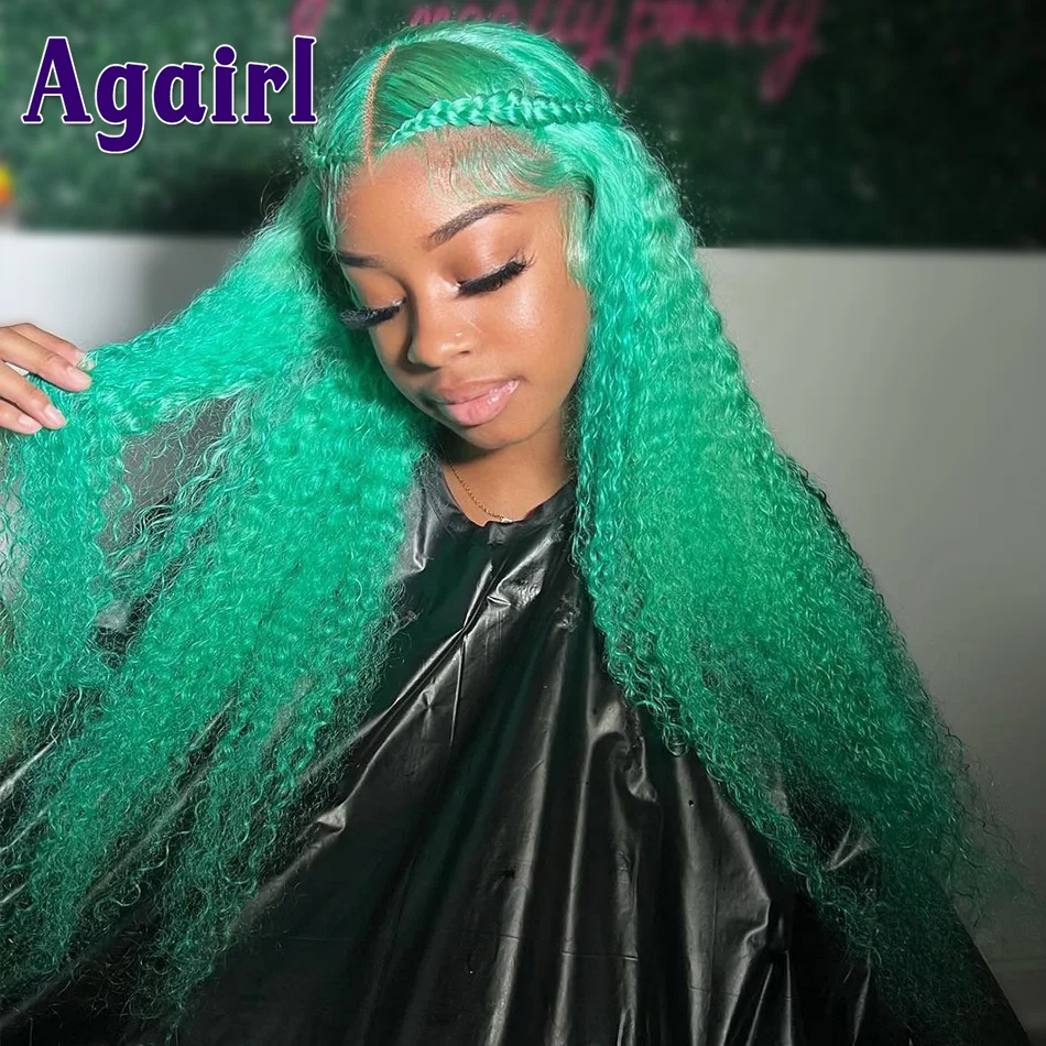 Mint Green 30 32 Inch 13X6 HD Transparent Lace Frontal Wig Jerry Curly 13x4 Lace Front Wig #613 Brazilian Curly Human Hair Wigs