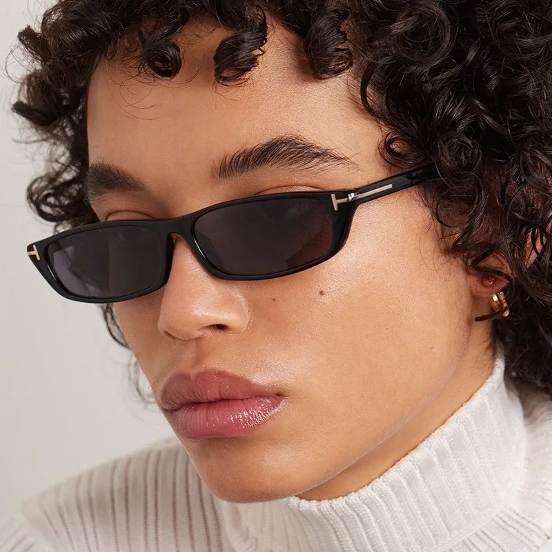 Fashion T Cat Eye Sunglasses Women 2024 New Luxury Brand Small Oval Black Sun Glasses Men Goggle Trends Rectangle Eyewear UV