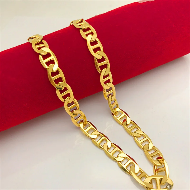 Korean Electroplated Gold Color Necklace Sideways Necklace Men And Women Jewelry Gift 8mm 50cm
