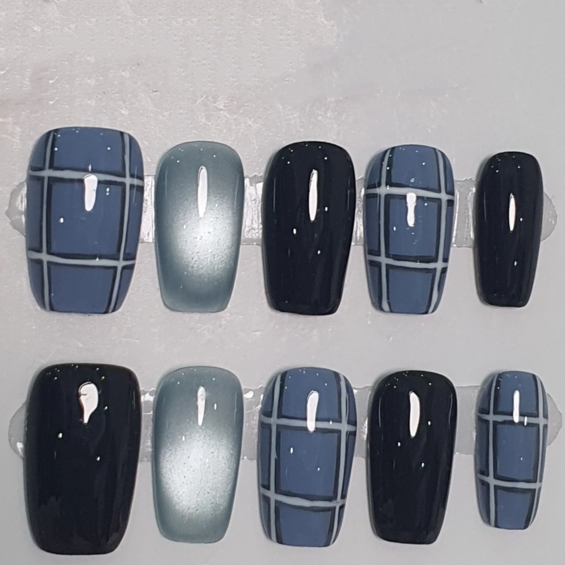 10pcs Star Cat's Eye Handmade Press on Fake Nails Tips Shiny Sequin Design Manicure Art Detachable Short Square False Nails Sets