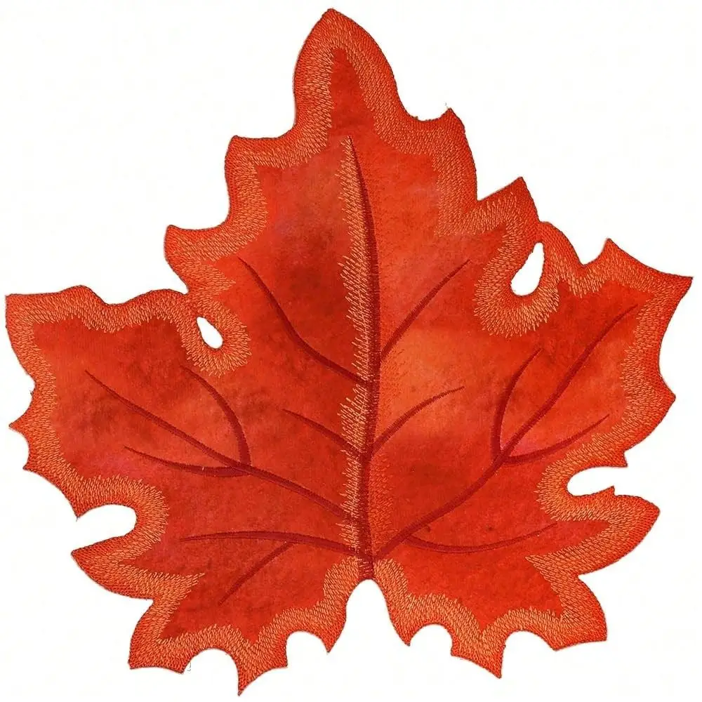 

Set Of 4 Embroidered Leaves Table PlaceMats For Autumn Fall, Than1ks 1giving Doilies, Double Thickness Red