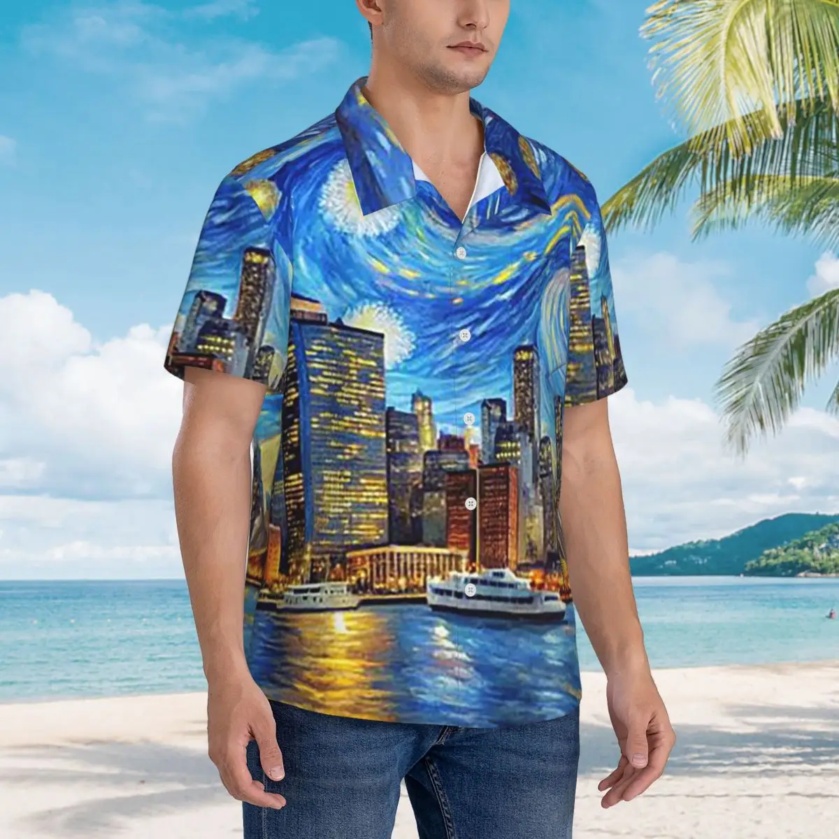 

Van Gogh Hawaiian Shirts Fashion Men Short Sleeve Shirt for Summer Beach Men's Lapel Tops