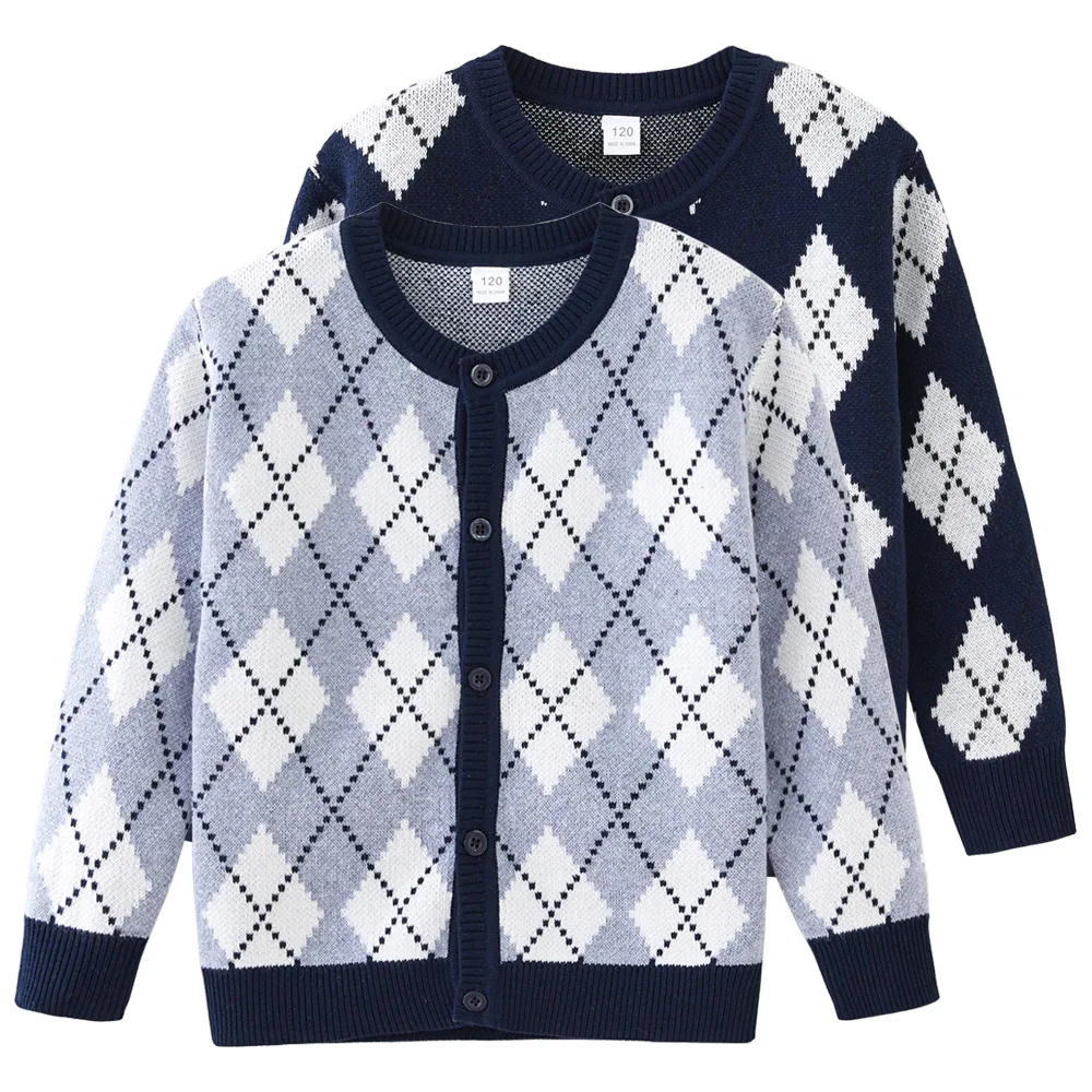 

Argyle Plaid Contrast Children Boys Sweater Coat Autumn New Toddler Boy Knitwear Cardigan Long Sleeve 2-8Y Little Boys Outerwear