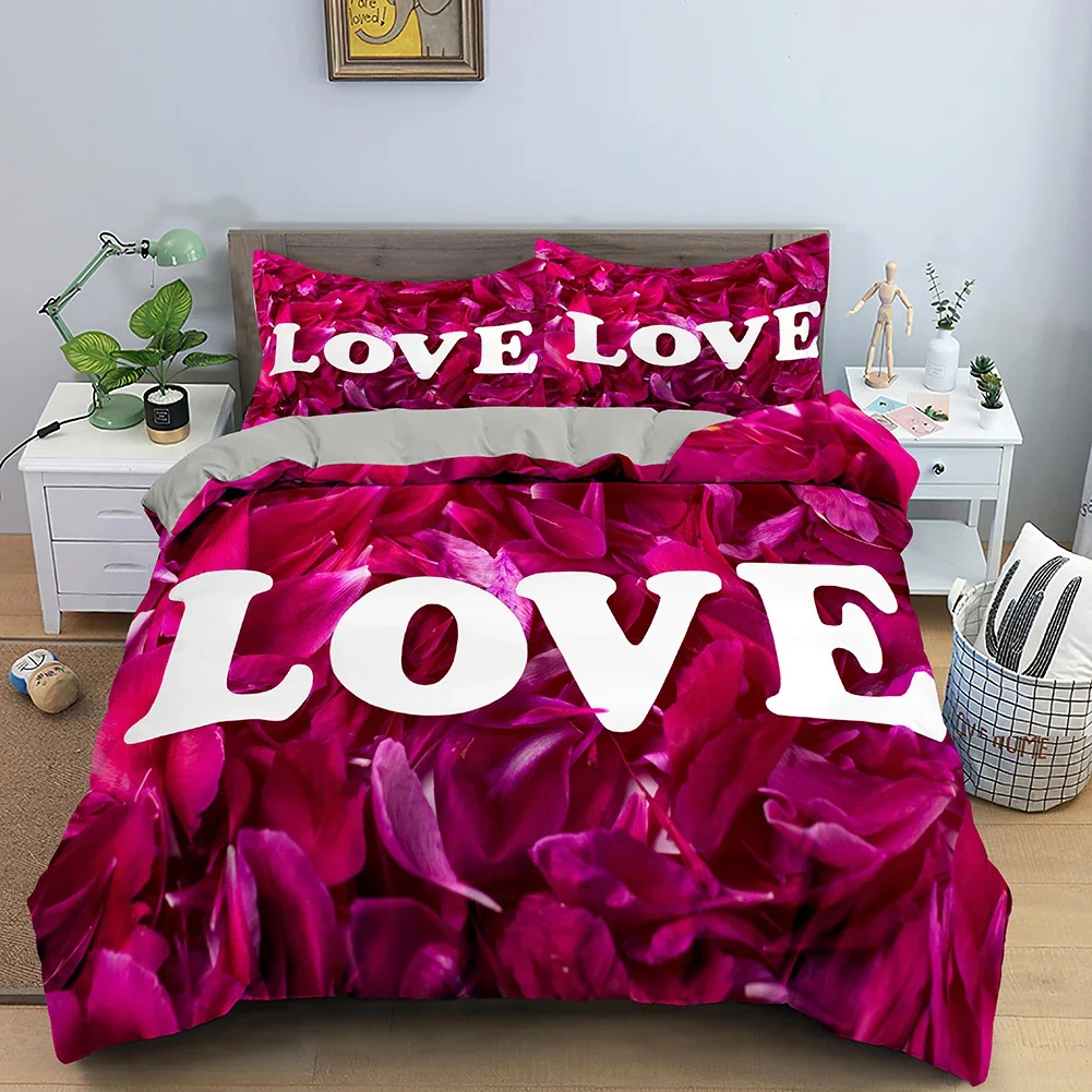 3D Rose Flower Duvet Cover Double 210x210 Bedding Set 2/3pcs Quilt Cover with Zipper Closure King Size Polyester Comforter Cover