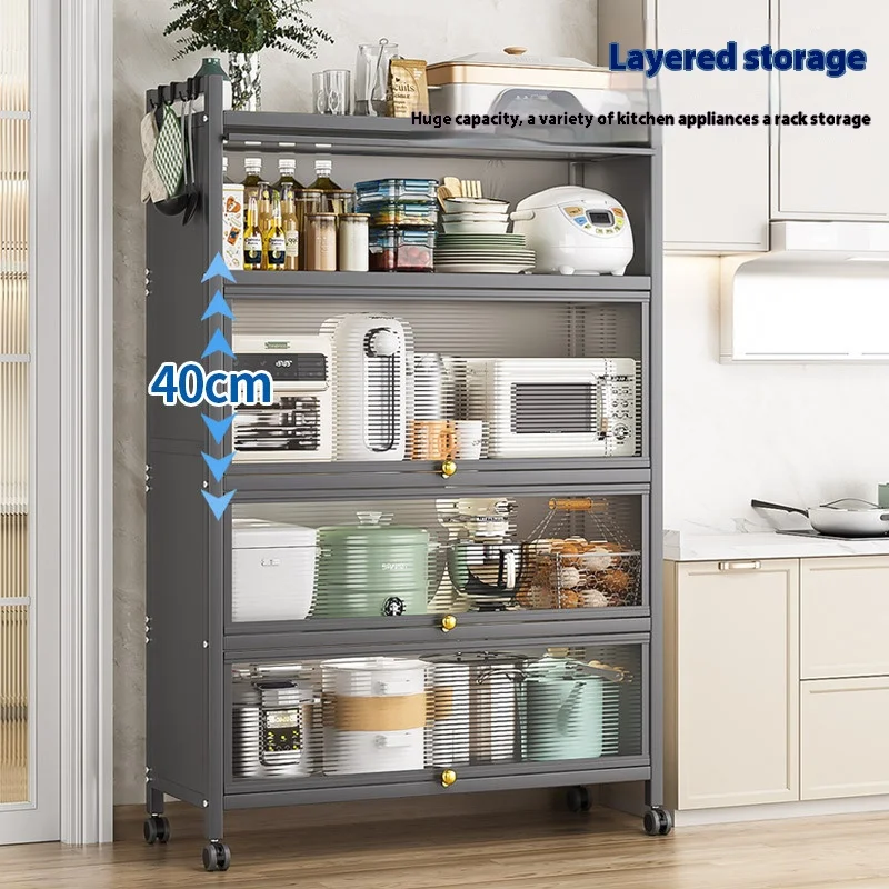 Modern Kitchen Cabinets Multi-layer Shelf With Flip Door for Simple Kitchen Furniture Household Bamboo Tableware Storage Cabinet
