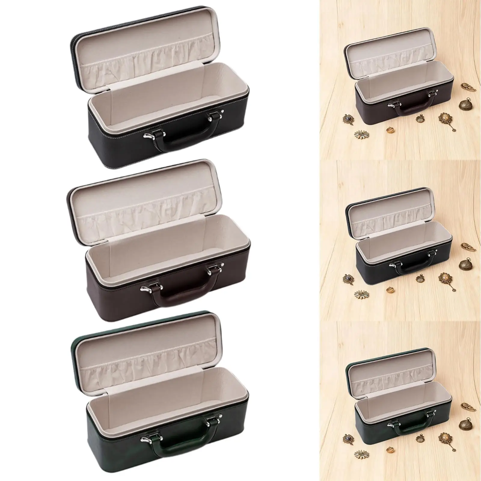 Caja de almacenamiento de joyas, escaparate con asa, cierre de cremallera moderno y espacioso, soporte de exhibición de pulseras de cuero PU para tienda de exposición