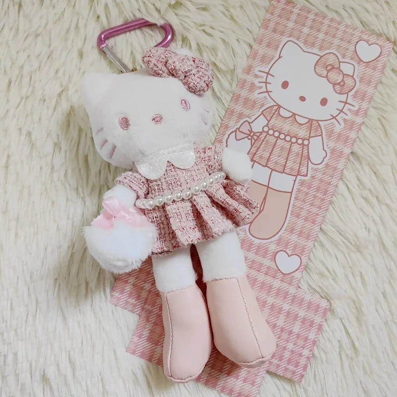 Portachiavi bambola Sanrio Hello Kitty con fibbia a forma di cuore Simpatico cartone animato con gambe lunghe KT Ciondolo per borsa Decorazione zainetto Regali giocattolo