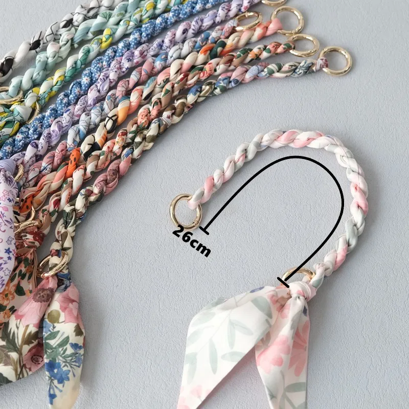 New Fashion Spring Woman Handbag Accessory Part Chains Detachable Replacement Floral Print Silk Strap Women DIY Chain Bag Handle