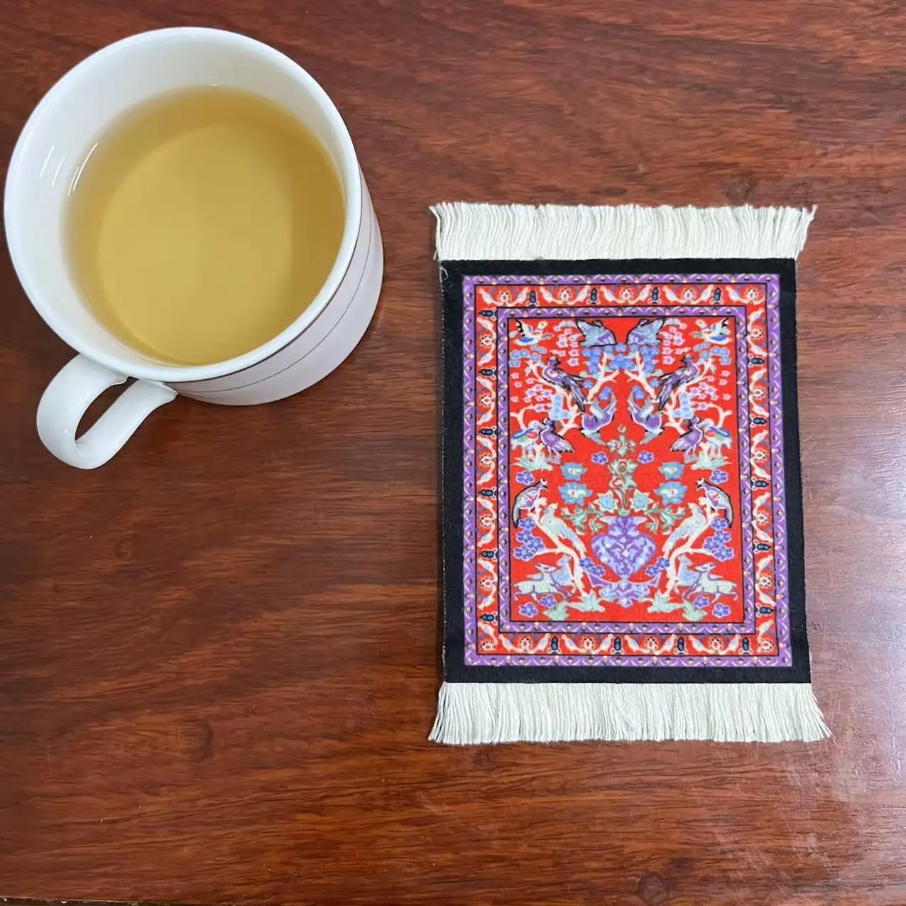 

Set of 10, Oriental Persian Carpet Coasters with the Motif of "Birds Adoring the Phoenix", Dollhouse Decorative Mats, Combining Oriental Aesthetics and Exotic Craftsmanship, 13Cm*9Cm, Suitable as Drink Coasters/Coffee Cup Mats