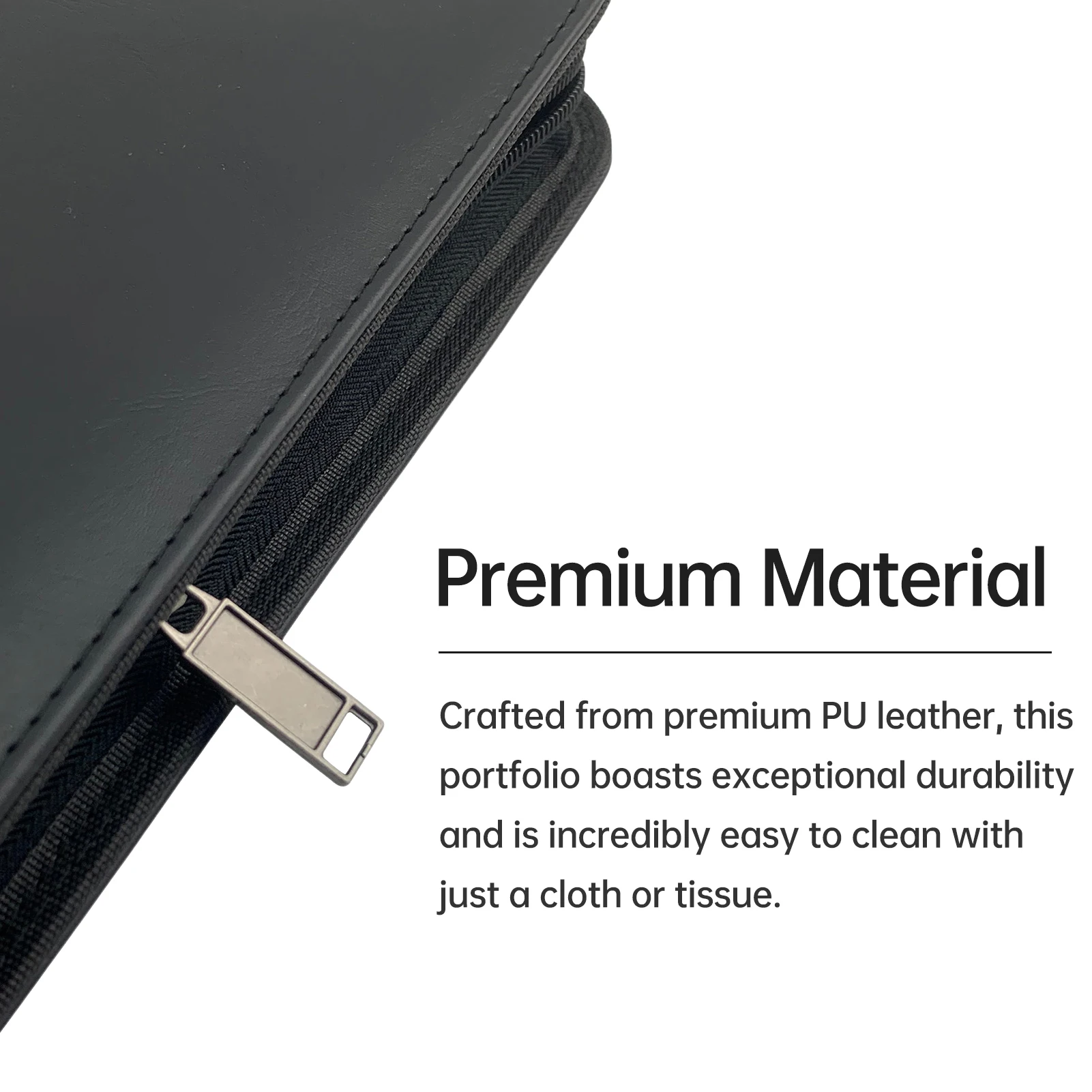 Zippered Business Padfolio A4 PU Leather Portfolio Organizer for Interview Resume Document Planner Agenda Schedule Tablet Sleeve