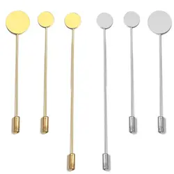 10Pcs/Lot Copper Long Brooch Pin With Round Blank Tray For DIY Women Brooches Jewelry Making Supplies Accessories Wholesale
