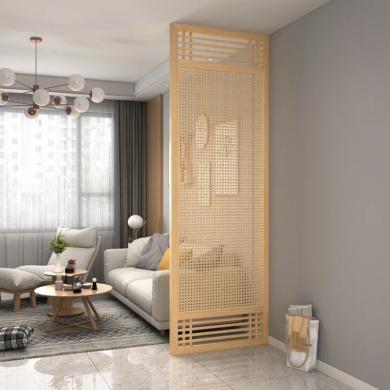Rattan screen partition living room modern simple entrance entrance bedroom solid wood blocking household unit seat screen fixed
