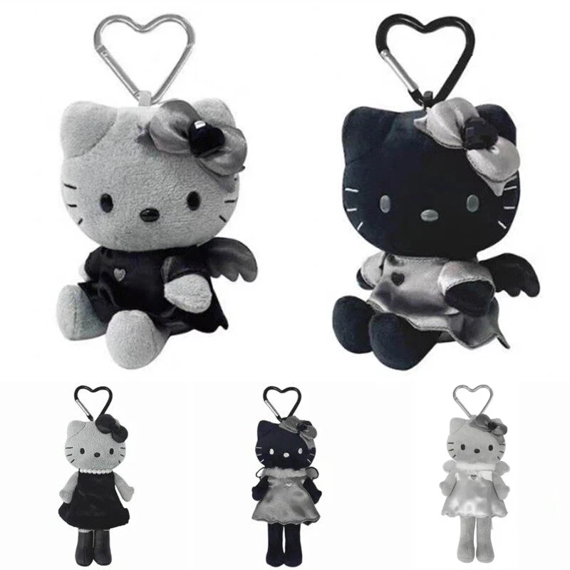 Lindo Llavero de Peluche de la Serie Kuromi Ugly Fish Full Black Dark Gray Carbon Black, Figura de Anime, Colgante para Bolsa, Juguete, Decoración, Regalo para Fans