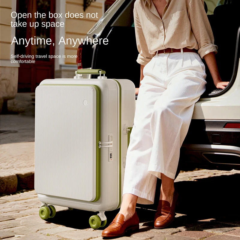 Bagagem expansível de alta qualidade, abertura frontal, feminina, leve, caixa de embarque de 20 polegadas, grande capacidade, mala de 24/28 polegadas