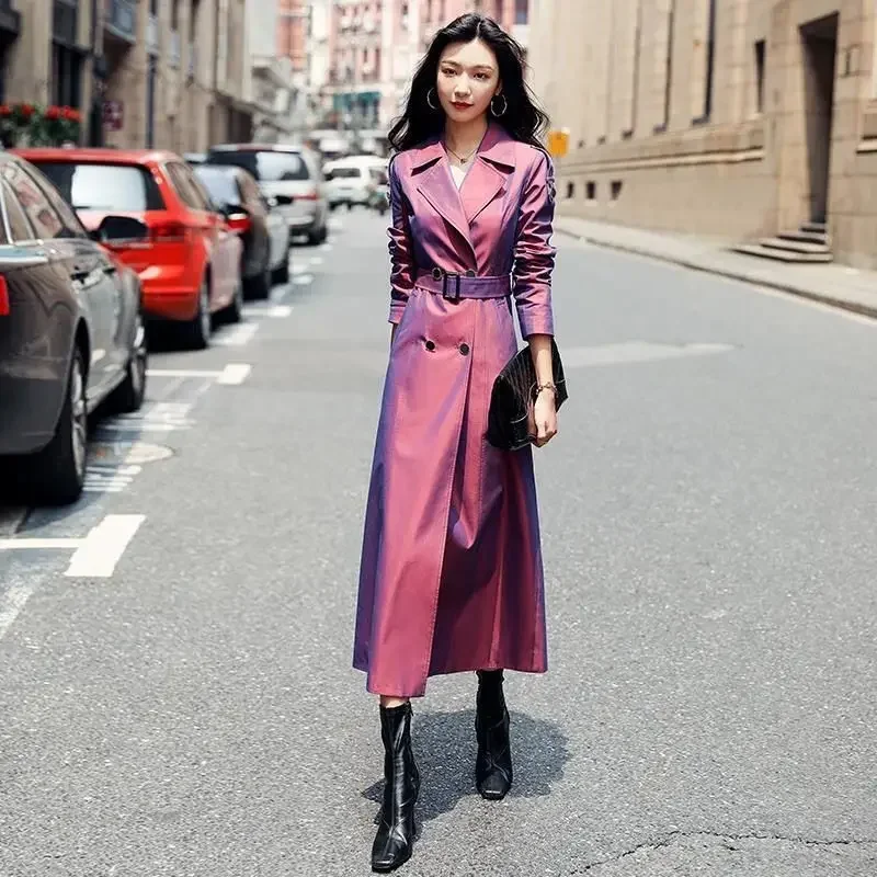 Fashion Ladies High-grade Trench Coat Female Purple Temperament Coat High-end Atmosphere Long Style Thigh-high Jacket New 2024