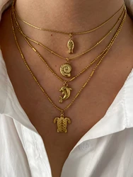 Peri'sbox 4-piece/Marine Animal Biology Series Pendant Metal Stainless Steel Necklace Women's Beach Party Unique Jewelry Gifts
