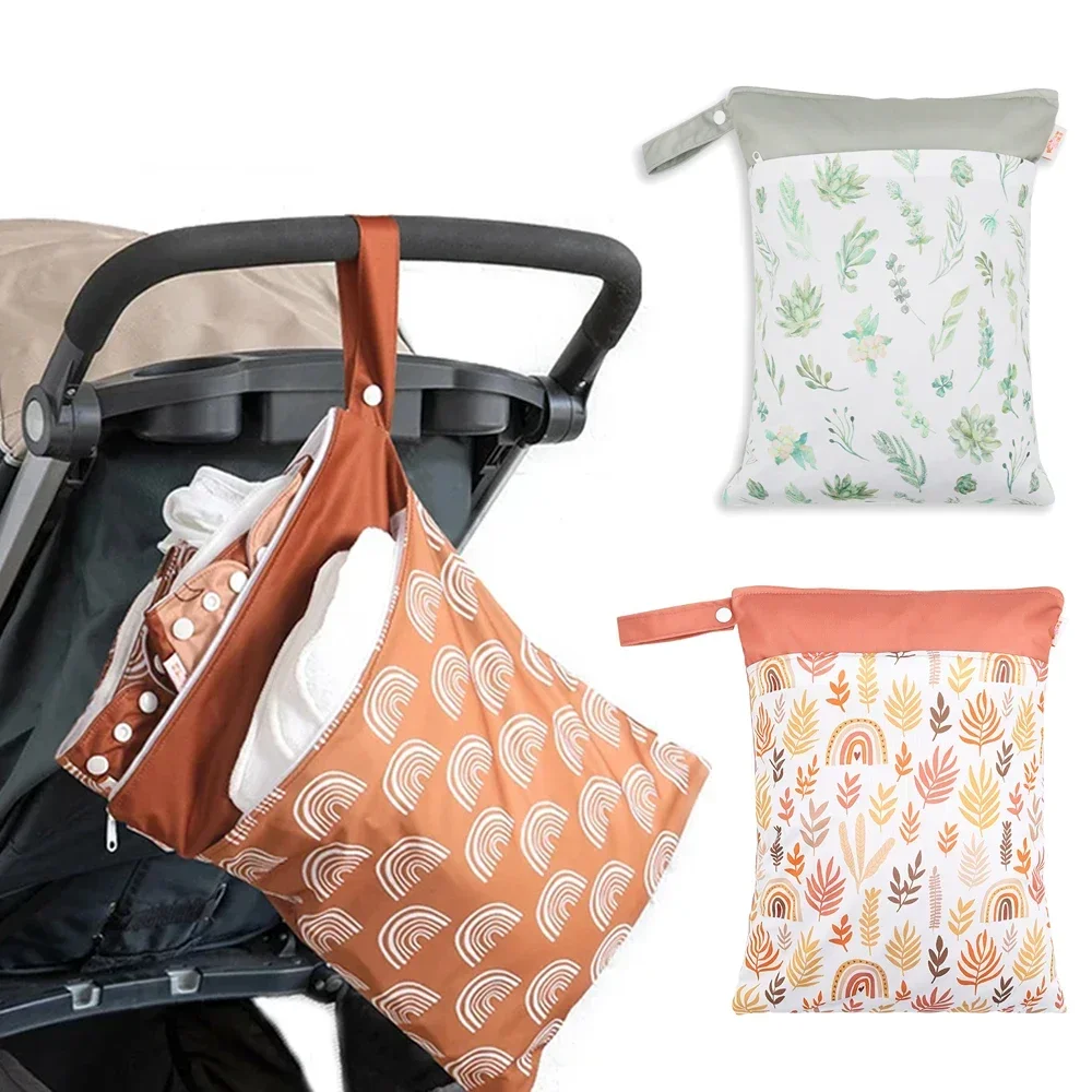 Baby Diaper Bag Wet Dry Bag with Two Zippered Large Capacity Infant Stroller Bags Waterproof Nappy Storage Pouch 30*40CM