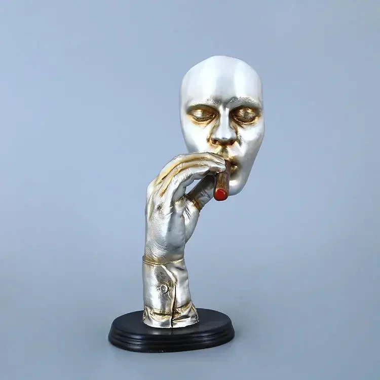 Retro Meditators Abstract Sculpture Man Smoking Cigar Creative Face Statue figure model Resin Figurine Artwork Home Decorations