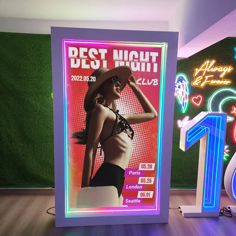 Custom RGB Light Emitting Diode Backlit Photo Frame Holder for Wedding Party Event Decoration and Mall Display