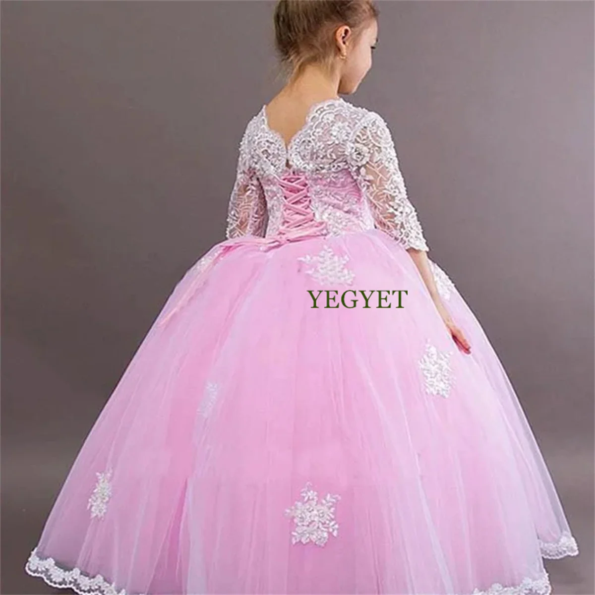 

Fluffy Baby Flower Girl Dresses Lace Appliqués Bow Cute Princess Wedding Party Communion Customize Dress Children's Gifts