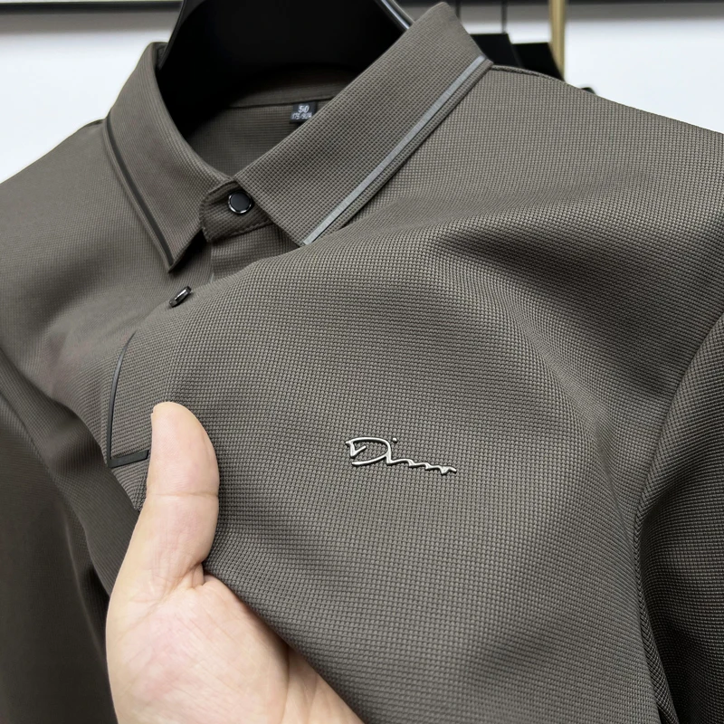 High Quality Ice Silk Polo Shirt Long Sleeve Skin-friendly T-shirt 2023 Autumn Fashion Trend Simple Business Handsome Lapel Ropa