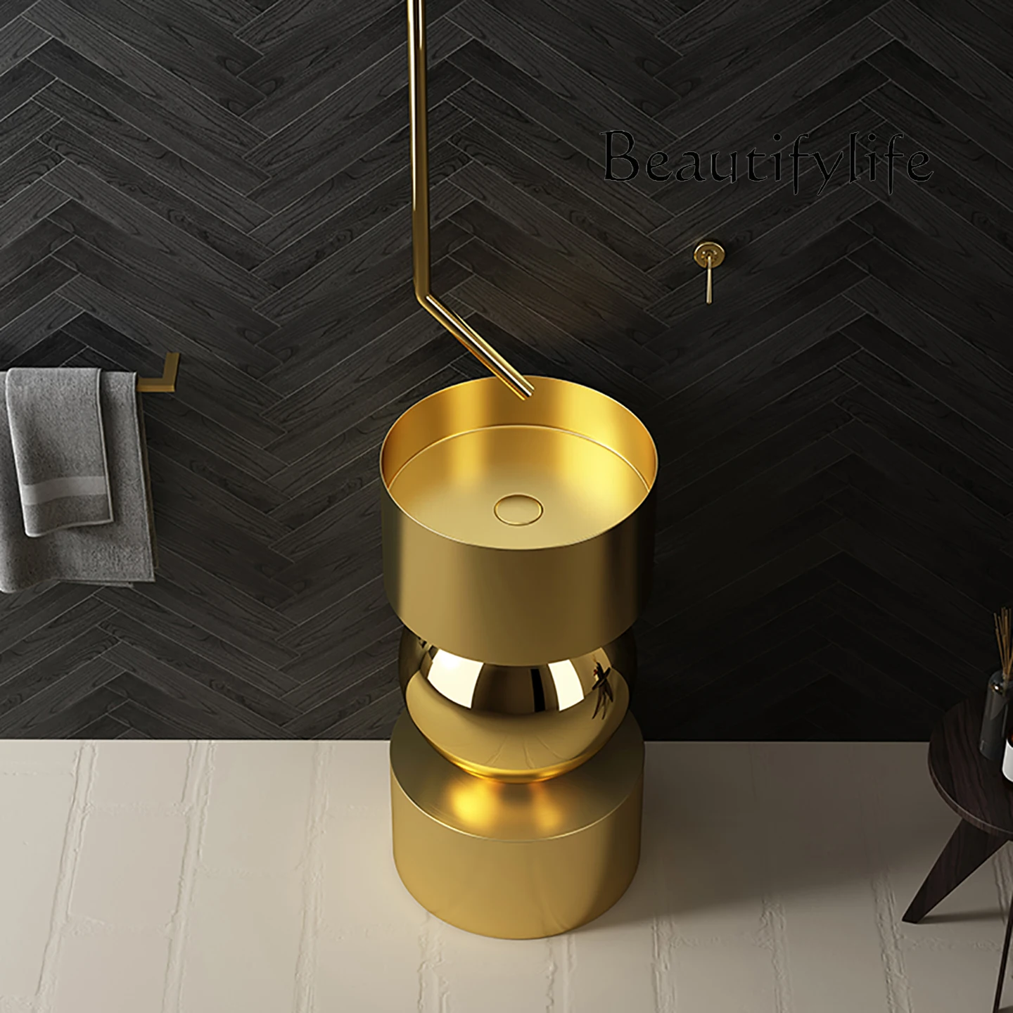 

Creative stainless steel column basin column type washbasin bar integrated floor type washbasin hotel bathroom