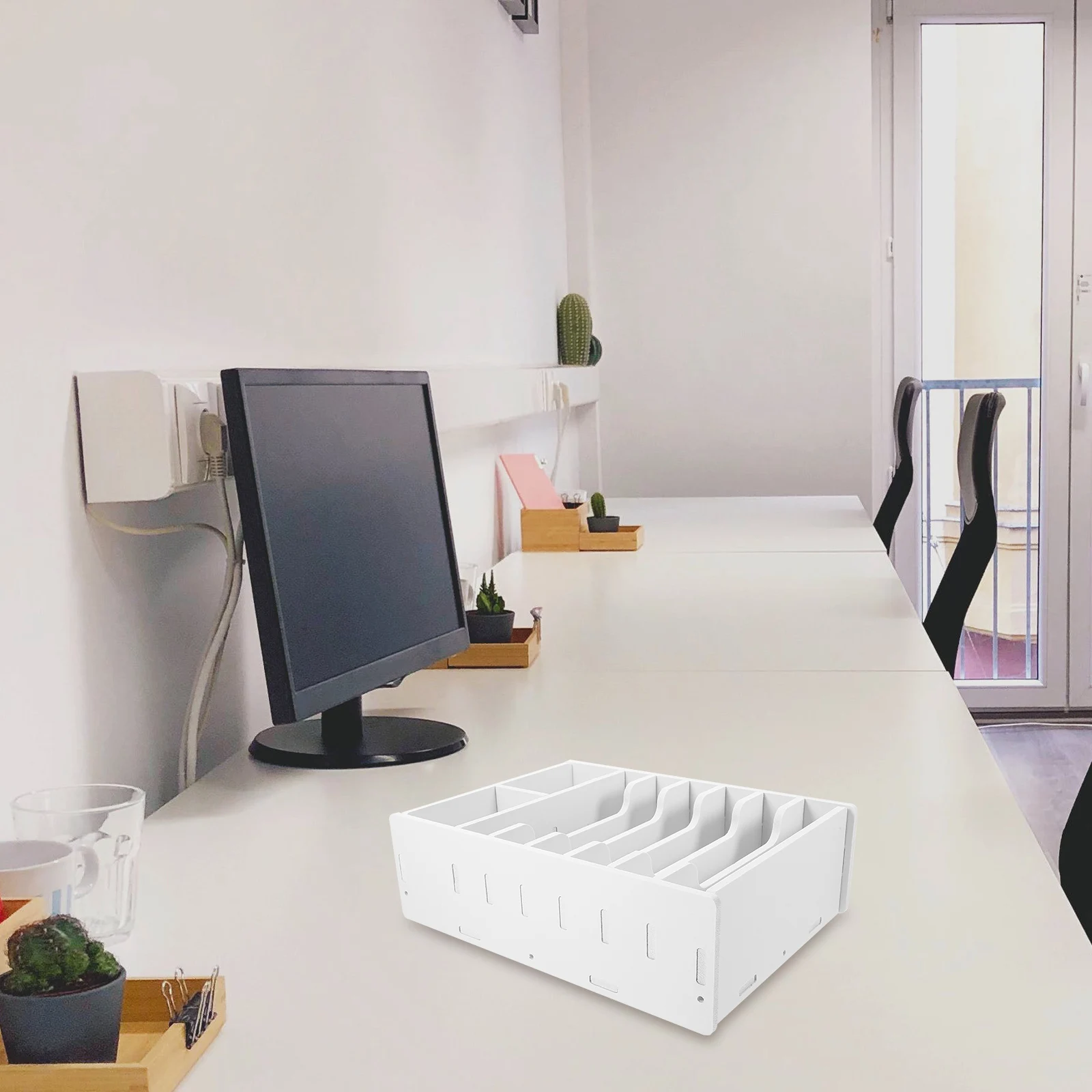 

6 Compartment Coin Bill ganizer White Horizontal Cash Box for Receipts Storage Desk Tidy Multi grid Household Accessories