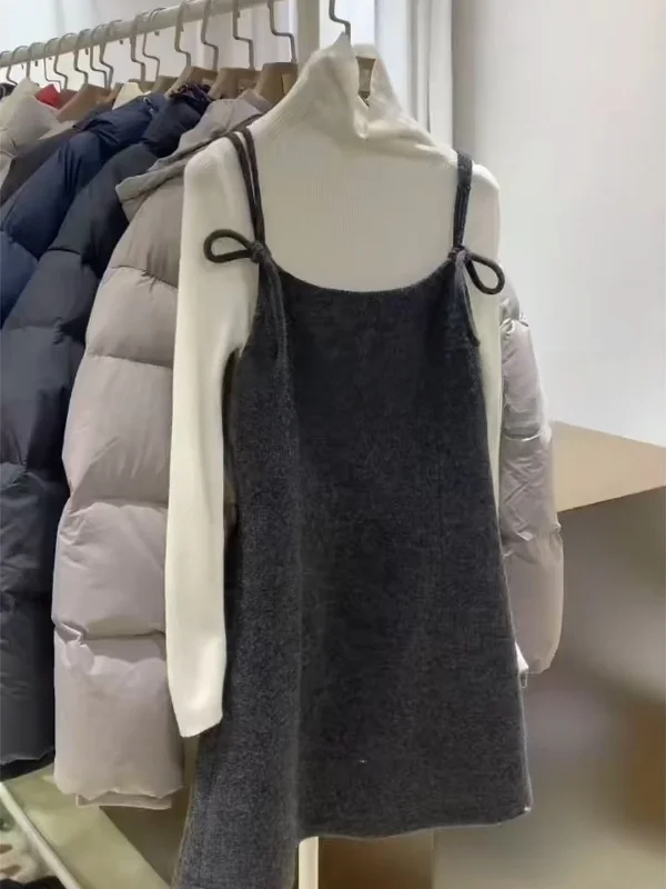 

Korean Sle Summer Aosphere Strap Dr Women's Winter New Lazy Sle Layering Svel ort Skirt Faionable Ensemble