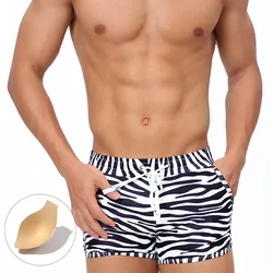 UXH Men's Swimming Sport Boxer shorts Zebra print double side pocket quick drying trend beach body hugging boxer shorts