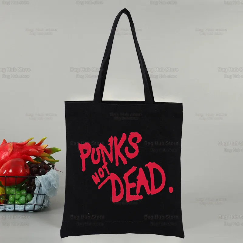 Punks Not Dead Rock borsa a tracolla in tela ad alta capacità Tote Bag estetica borse per la spesa borse in cotone borsa per libri per ragazze