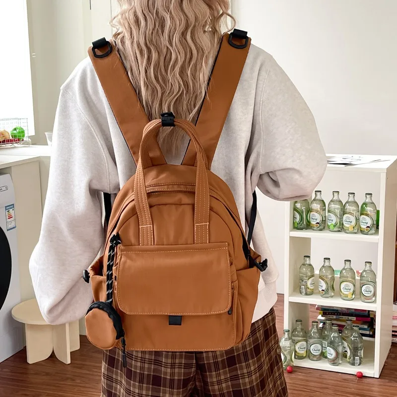 Korean Fashion Women Backpack Solid Colour Minimalist Mini Backpack Casual Commuter Daypack Light Waterproof Travel Rucksack
