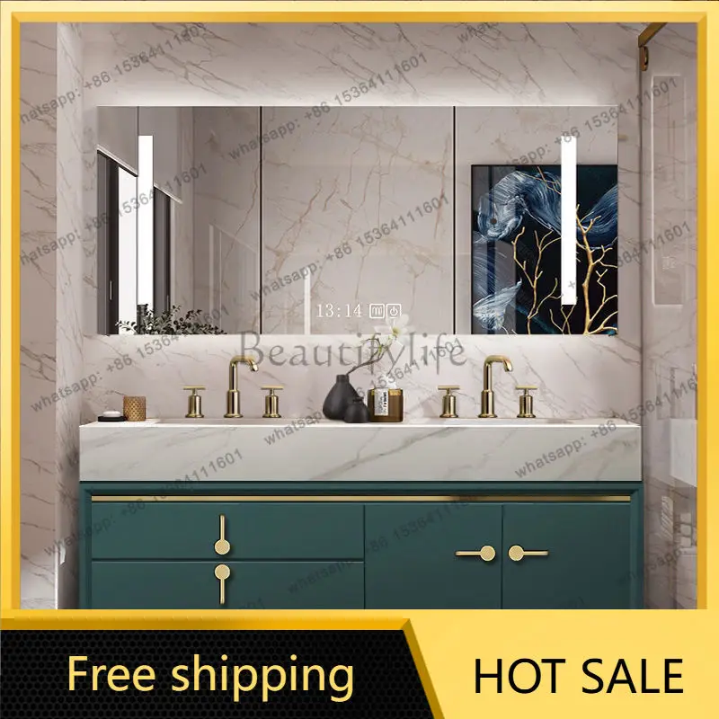 FG Luxury Slate Integrated Wash Basin Vanity Toilet High Grad Furniture Bathroom Cabinet Oak Antique Modern Smart Light Mirror