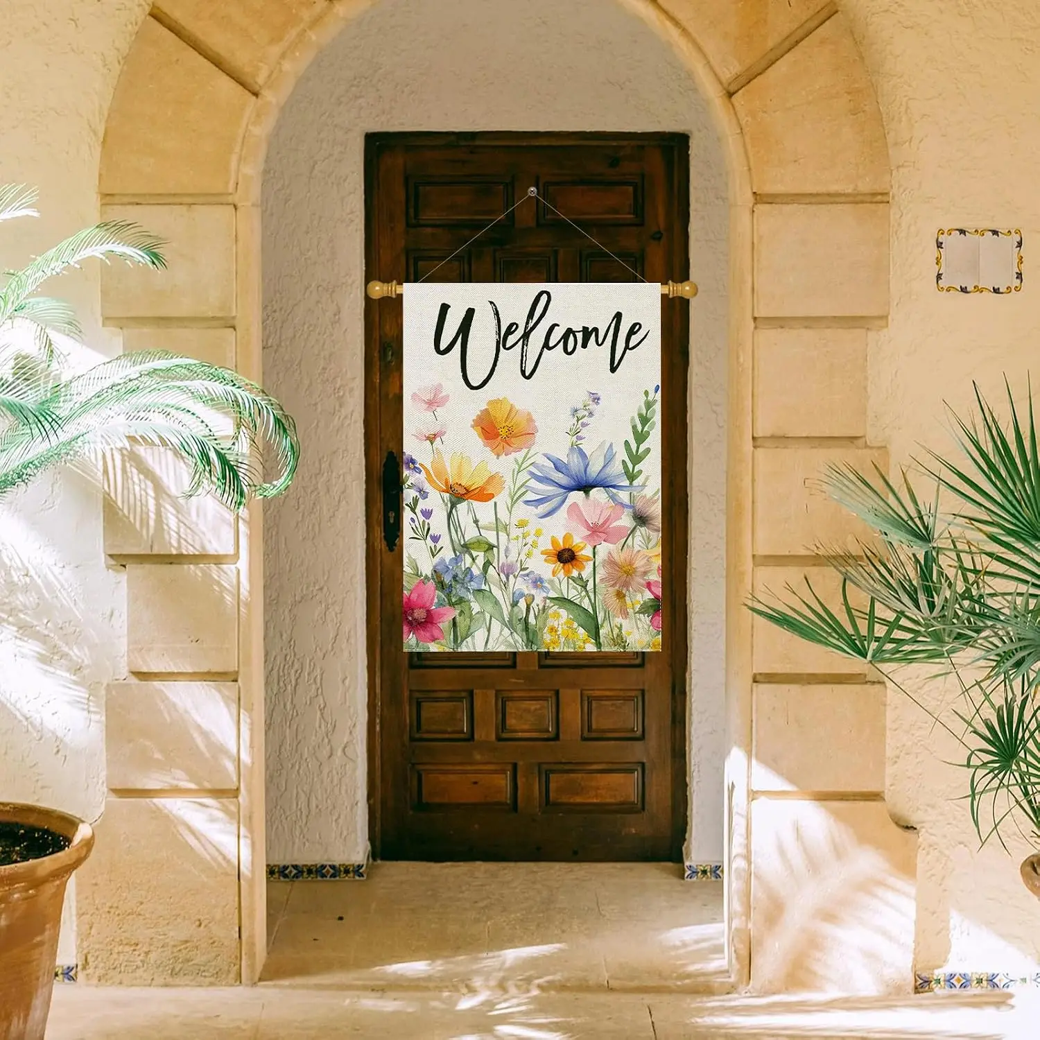 House Flags 28 x 40 Double-Sided Spring Summer Floral Welcome Outdoor Decor | Colorful flowers and butterfly artwork for por llp