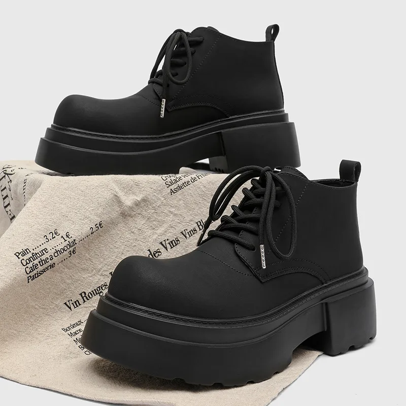 

Мужские повседневные ботинки из натуральной кожи в стиле панк-рок, черные модные туфли на платформе, ковбойские весенне-осенние ботильоны, крутые короткие ботинки с большим носком