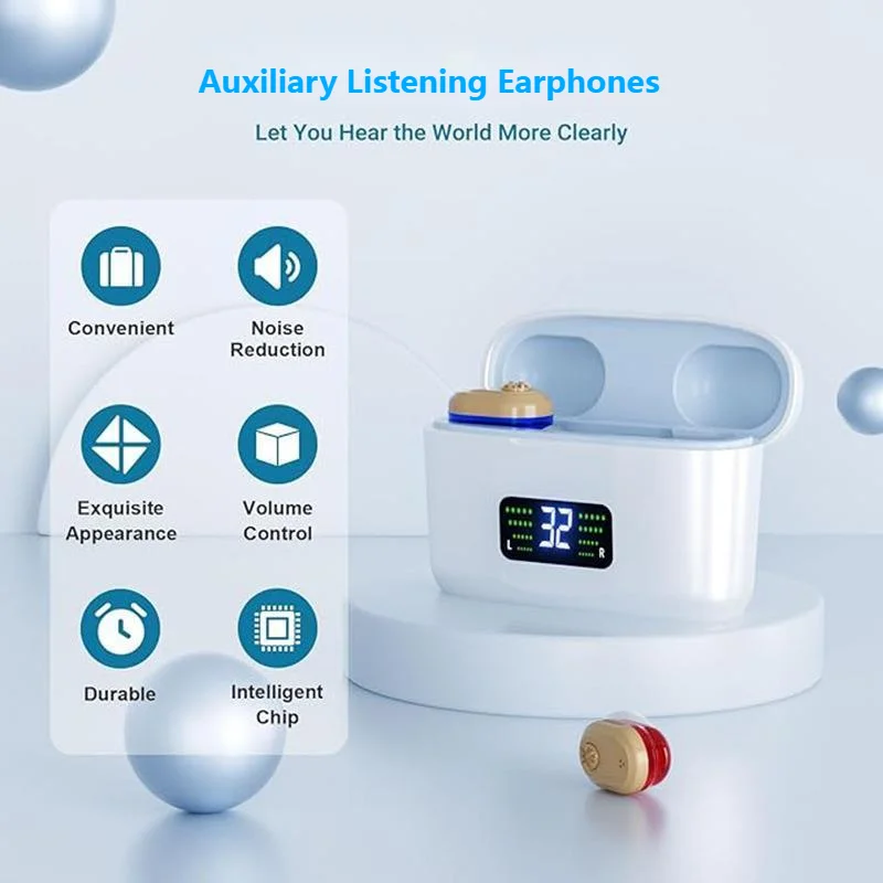 

Digital Display Magnetic Rechargeable Auxiliary Listening Earphones In-Ear Assisted Hearing Sound Amplifier Earbuds For Elderly