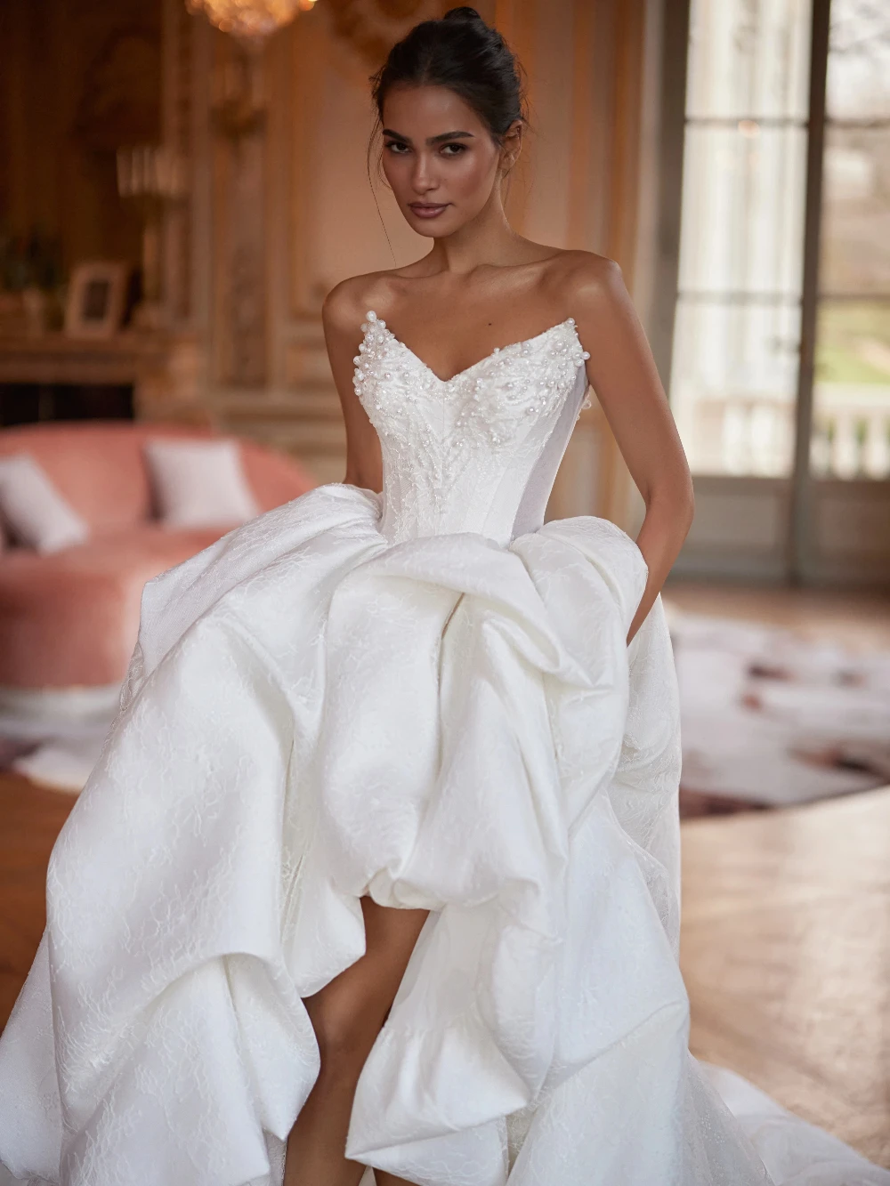 Strapless Sweetheart Lace Wedding Dress Corset Back Ball Gown Cathedral Train Luxury Bridal Gown Vestido De Novia Customized