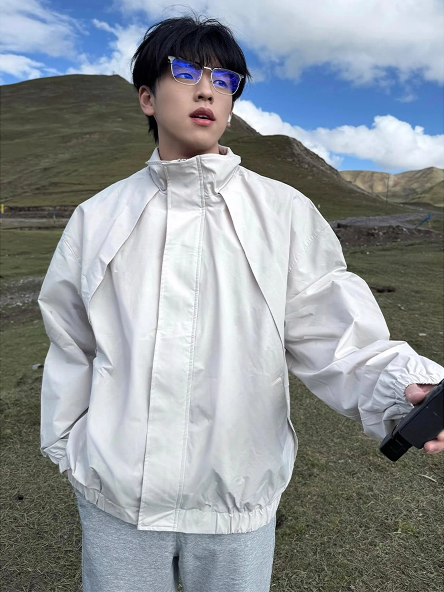 

Cleanfit American Sle Deconstructed Patchwork ort Flight Jaet Men's Autumn Top Casual Loose Fit Youth Trendy Brand