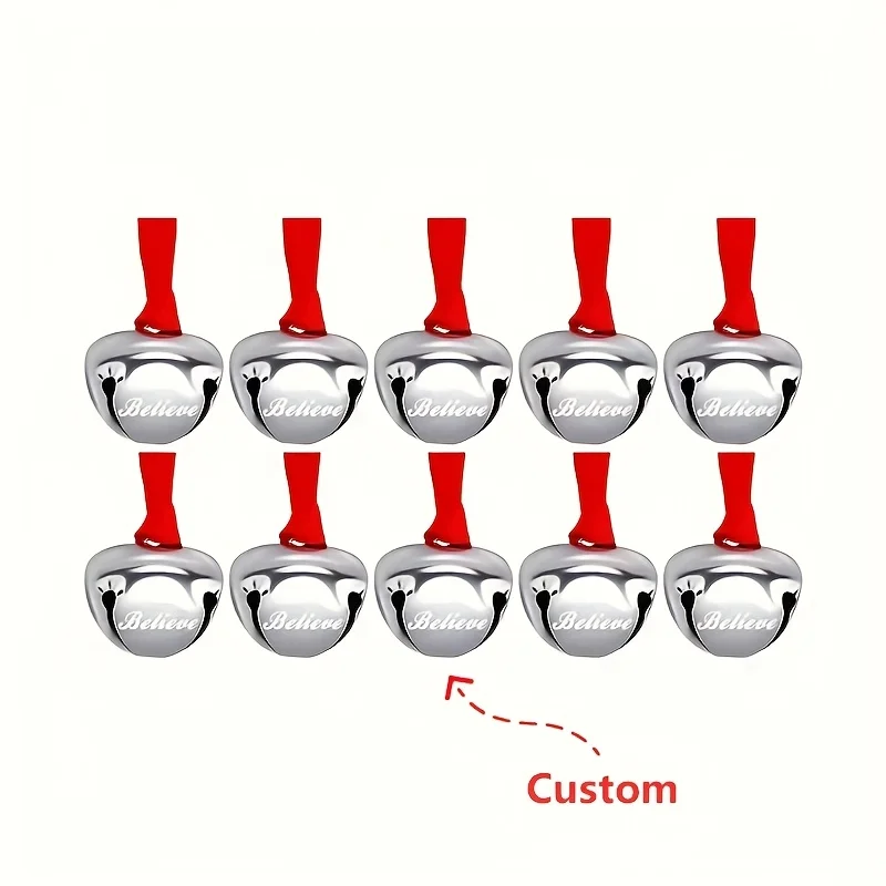 

10Pcs【Customized】Diy Bell Ornaments with Text Content, Christmas Bell Decorations, Silver Sleigh Bells, Christmas Tree Bell Decorations, Holiday Gifts, 38mm Bell Hangings