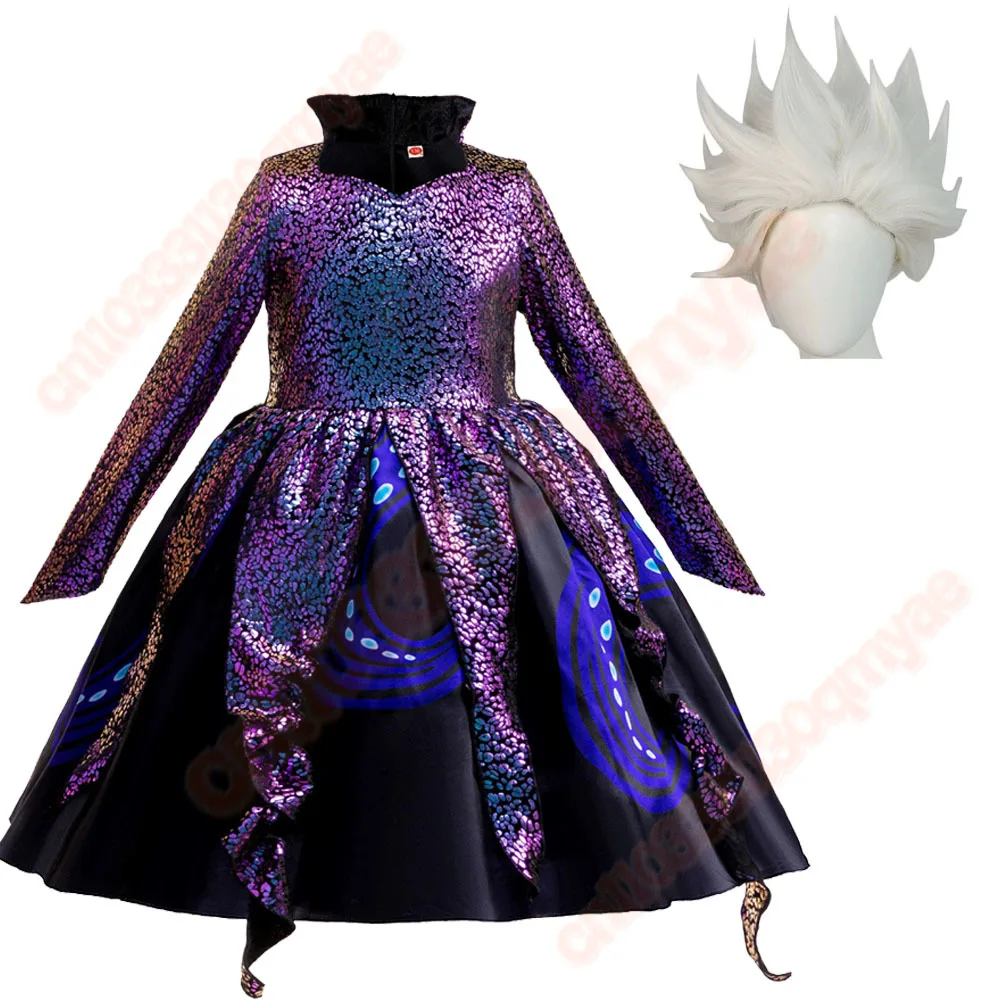 هالوين الشر الأخطبوط الساحرة تأثيري ازياء مضحك المخلوقات البحرية أورسولا فستان بتصميم حالم شعر مستعار كرنفال فستان الحفلات