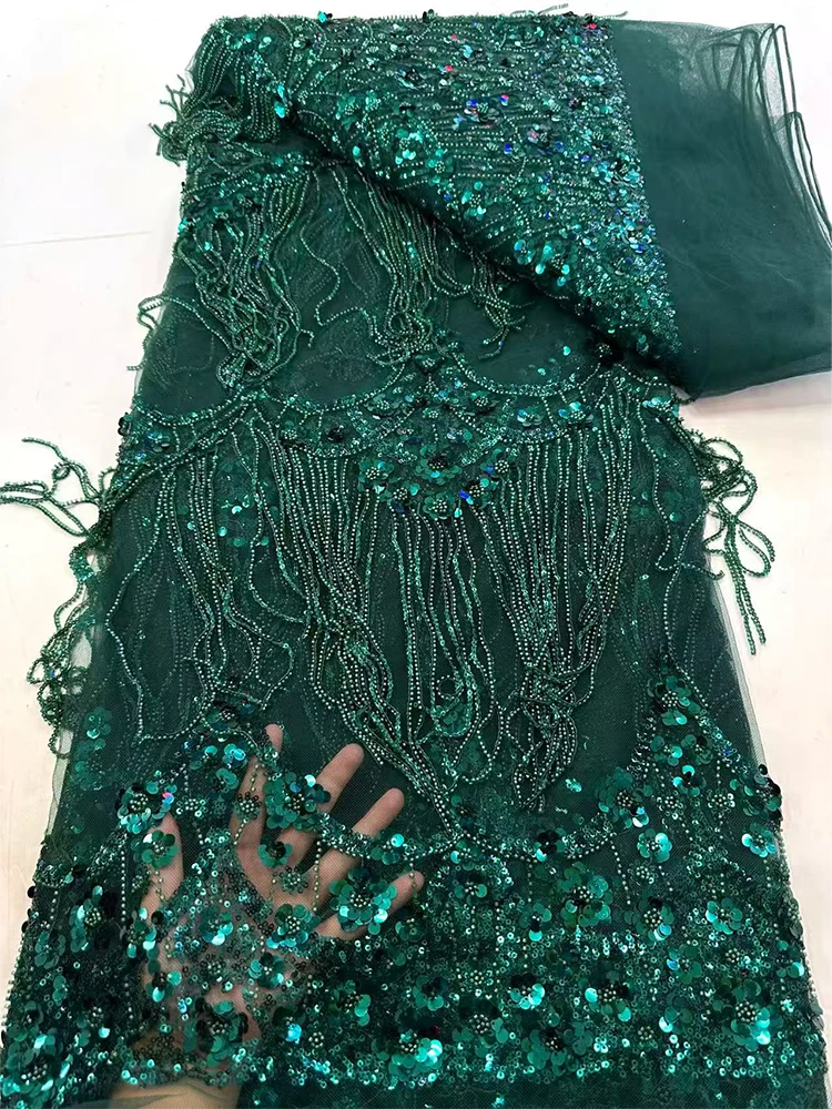 Latest African Nigerian 3D Beaded Lace Fabric, 2026 High-End French Sequins Mesh Lace Fabric For Women's Wedding Party Dresses