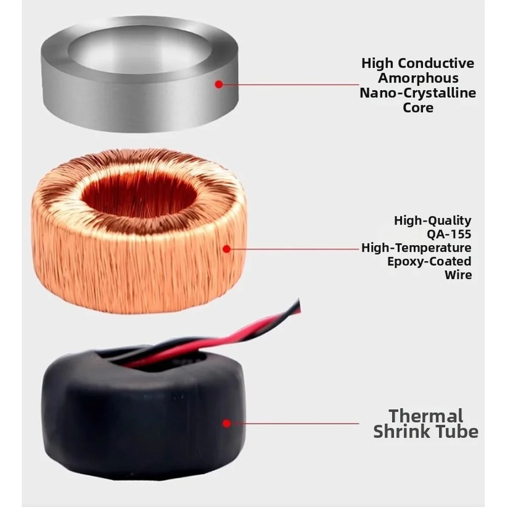 Current Transformer Ammeter 30A to 500A for AC and DC Measurement Closed Type Coil Sensor with 5000V Insulation