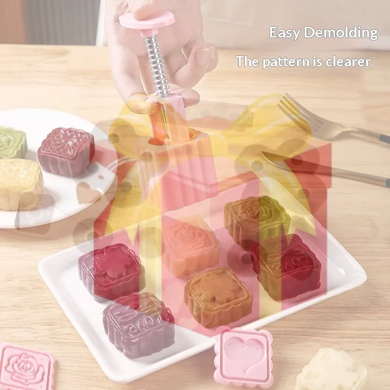 

【HG】1 Set DIY Mooncake Mold Plastic Hand Press Pastry Mold Cake Model Pastry Embossing Make Kitchen Baking Tool