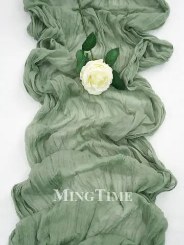 Plisserad bordslöpare halvtransparent gasväv salvia ostduk matbord vintage bröllopsfest brud juldekoration 10 best sales bordlöpare grön - №7