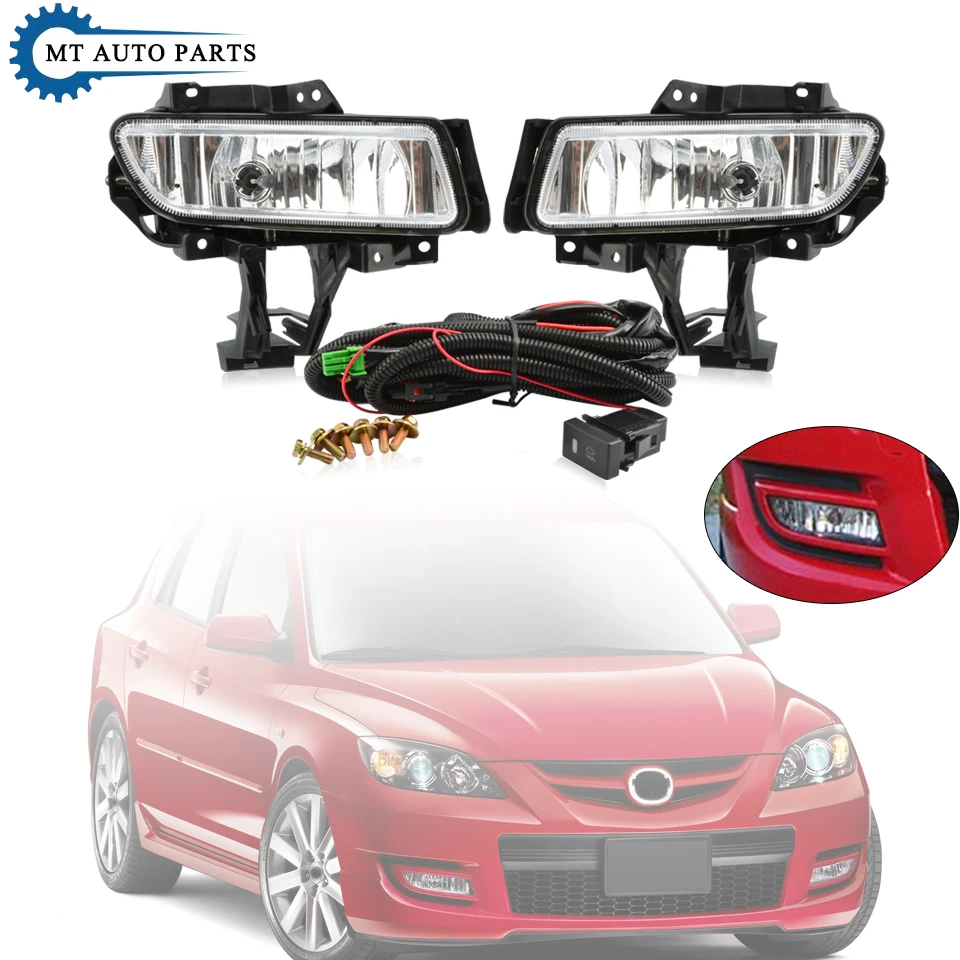 MTAP For Mazda Speed 3 MPS BK 2007-2013 Front Bumper Fog Lamp Anti-Fog Light Set Foglight Foglamp Kit With Wires Cable Switch