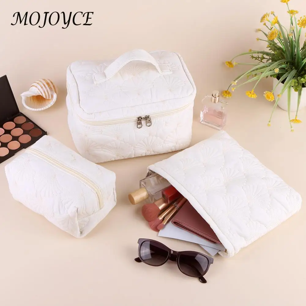 1/2/3Pcs Quilted Makeup Bag Puffer Cosmetic Bag Aesthetic Travel Toiletry Bag Shell Pattern Makeup Storage Bag for Women Girls