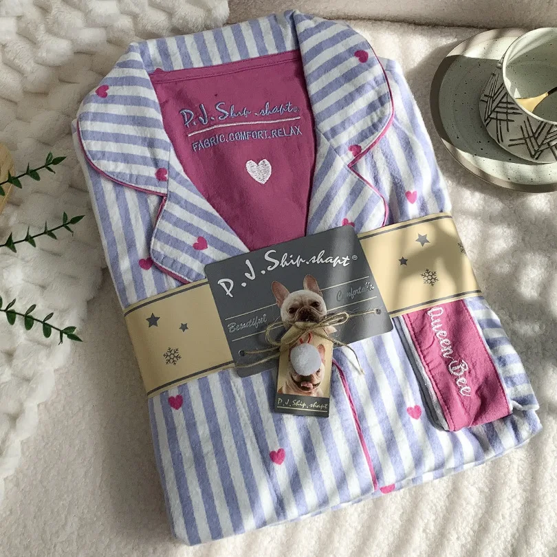 Damen Niedlicher Cartoon-Druck 100% Baumwolle Gebürstetes Pyjama-Set Frühling Herbst Langarm-Oberteil Lange Hose 2-teilig Loungewear Homewear – Detail 14