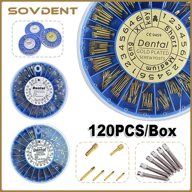 120PCS /Box Dental Stainless Steel Screw Post Dental Golden Plated Screw Post TITANIUM Screw Posts Dentistry Restoration Tool
