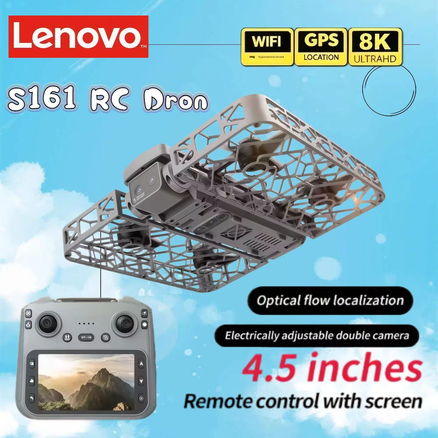 

Lenovo Professional S161 Mini Drone 8K Camera with WiFi FPV UAV Screen Remote Control Brushless motor Quadcopter Festival Gift